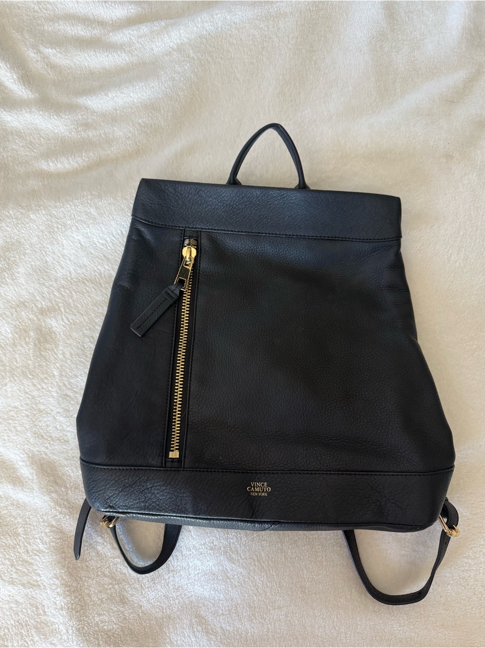 Vince Camuto Madox Black Genuine Leather Backpack Gold Hardware